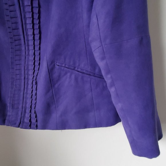 Women's Plus Size Jacket Zip Up Pleated Ruffles Deep Purple Faux Suede - Picture 6 of 10